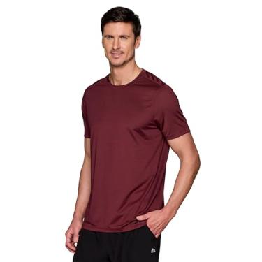 Imagem de RBX Camiseta masculina de ginástica ativa, manga curta, leve, malha de jérsei elástico, secagem rápida, gola redonda, corrida, treino, Urze vinho, P