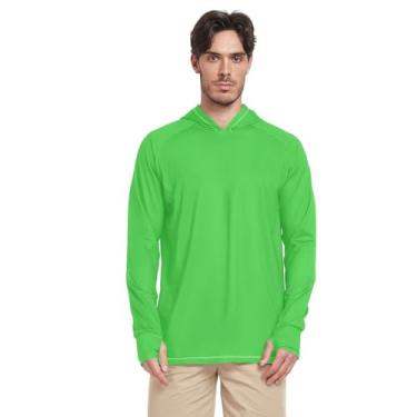 Imagem de Moletom masculino verde limão proteção solar manga longa FPS 50 camisa de sol masculina rashguard para natação, verde-limão, P