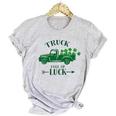 Imagem de kfulemai Camiseta feminina com trevo do dia de São Patrício com estampa de coração de trevo camiseta Get Lucky Tops irlandeses, Cinza-claro - 7, M