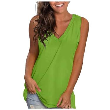 Imagem de Lainuyoah Regata feminina tie dye 2024 casual sem mangas gola V blusa de verão ajuste solto moda férias lindas camisetas, C - verde, XXG
