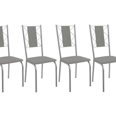 Imagem de Kit 4 Cadeiras para Sala de Jantar de Metal  Lisboa Cromado/Cinza