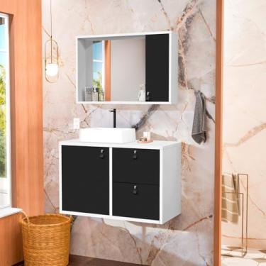 Imagem de Conjunto Gabinete para Banheiro com Cuba Sobrepor e Espelheira Toro 80 Cm Branco/Preto