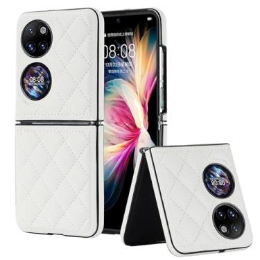 Imagem de Capa para celular Huawei Pocket 2, couro macio com padrão de luxo, antichoque, fina, estilo moderno (branca)