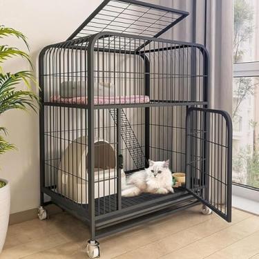 Imagem de Gaiolas para gatos internas grandes com caixa de areia para dois gatos Gaiola para furões de gatinhos de metal dobrável 360 ° Rodízios giratórios Cercadinho para animais de estimação com esc