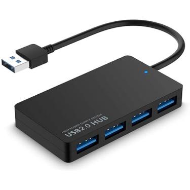 Imagem de Hub USB 2.0, adaptador extensor divisor de dados compacto e portátil ultrafino com 4 portas, compatível com laptops, desktops, notebooks, Windows e mais