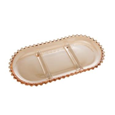 Imagem de WOLFF - Petisqueira de Cristal com 3 Divisões Oval Âmbar Metalizado 30cm x 15cm x 2cm - Linha Pearl