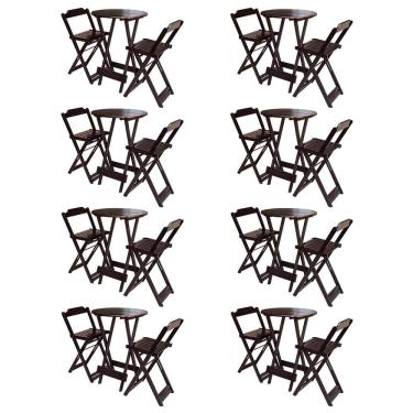 Imagem de Kit 8 Jogos De Mesa Bistrô De Madeira Com 2 Cadeiras Dobravel Ideal Para Bar E Restaurante Tabaco