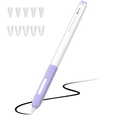 Imagem de JOOSKO Estojo compatível com Apple Pencil 2ª geração, capa de silicone translúcido, duotone, com 10 pontas de silicone, suporta carregamento magnético sem fio (lavanda)