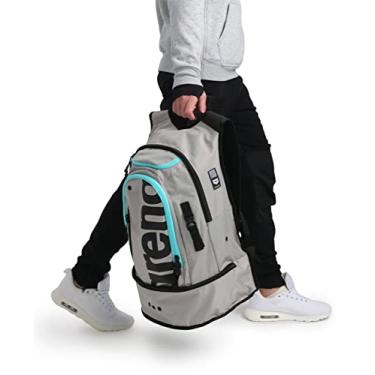 Imagem de arena Mochila Esportiva Unissex Fastpack 3.0 Para Atletas De Natação Para Homens E Mulheres, 40 Litros, Cinza Gelo/Azul Celeste