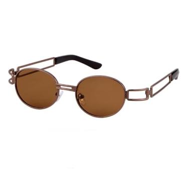 Imagem de JRLLFD Óculos de sol Steampunk retrô redondo de metal masculino feminino vintage pequeno oval óculos de sol UV400, café C1, tamanho único