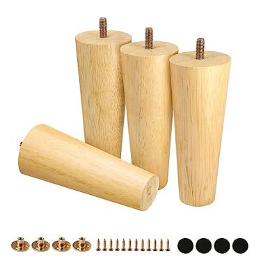 Imagem de FoDau770 Pernas de móveis de madeira de borracha 15 cm, pés de madeira afunilados retos de meados do século, conjunto de 4, peças de reposição para pés de móveis UNC de 5/40.6 cm para armário, sofá