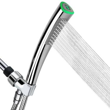Imagem de YOO.MEE Termômetro de LED Cabeças de Chuveiro de Mão, Luz Alimentada por Água para Exibição Fahrenheit, Especial para Chuveiro de Pele, Chuveiro de Crianças e Animais de Estimação, Acessórios de Chuveiro com Mangueira de 2 cm, Suporte, Cromado Polido