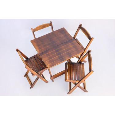 Imagem de Mesa Dobrável 70x70 madeira maciça C/ 4 Cadeiras Estofadas Bar E Lazer