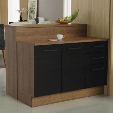 Imagem de Ilha de Cozinha com Bancada e Balcão 120 cm Agata Madesa, Rustic/Preto