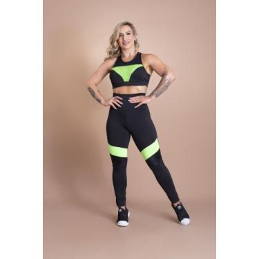 Imagem de Conjunto Feminino Fitness Calça Legging Cintura Alta Detalhe Perna E T