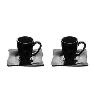 Imagem de Conjunto De Xícaras Pires Elegance 80Ml 2Un Preto - Vemplast