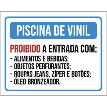 Imagem de Kit 3 Placas Piscina Vinil Proibido Alimentos Bebidas 36X46 - Sinalizo