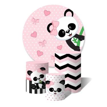 Imagem de Trio de Capas Cilíndricas + Painel Redondo Sublimado c/ Elástico Panda