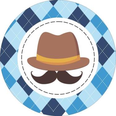 Imagem de Painel de Tecido Sublimado Redondo Dia dos Pais Bigode e Chapéu Fundo 