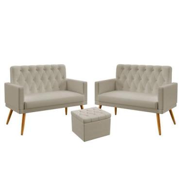 Imagem de Kit 2 Poltronas Namoradeira Vega Rodapé e Capitonê com Puff Quasar  Be