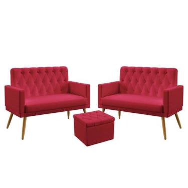 Imagem de 2 Poltronas Namoradeira Vega com Rodapé e Capitonê com Puff Quasar Sue