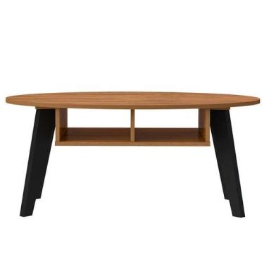 Imagem de Mesa de Centro Oval Diva Pinho e Preta - Artely, Pinho e Preto