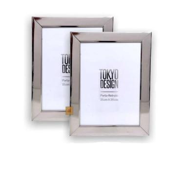 Imagem de Kit 2 Porta Retrato Metalizado Luxo 15x20 Moldura de Fotos - Tokio Des