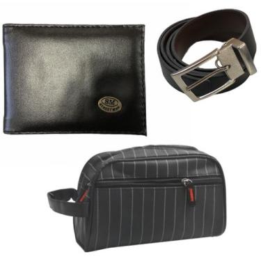 Imagem de Cinto Masculino dupla face + Carteira masculina + Necessaire executiva