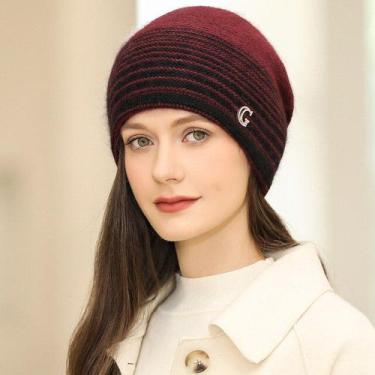 Imagem de Gorro Feminino Casual Listrado Pele De Coelho ELASHOPP , Roxo claro