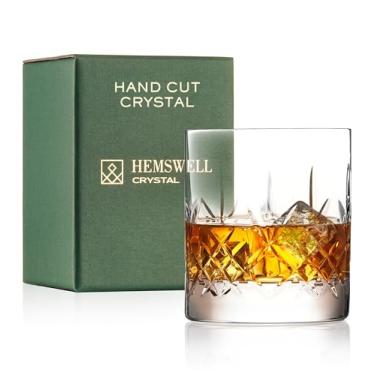 Imagem de Hemswell Crystal Copo de uísque único - Vidro à moda antiga para homens - Copo Baller baixo de cristal de 325 ml Base sólida e aro fino - Vidro Bourbon - Caixa forrada com cetim - Design Wicklow