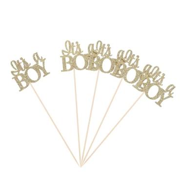 Imagem de Bastões de mesa dourados com glitter It's A Boy para festa revelação de gênero chá de bebê decoração de flores - pacote com 10