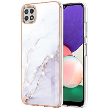 Imagem de Monwutong Capa Slim Fit para Samsung Galaxy A22 5G (não 4G), capa moderna com estampa de mármore IMD brilhante para meninas, lente de câmera e capa de proteção de tela para Galaxy A22 5G, YBDD branca