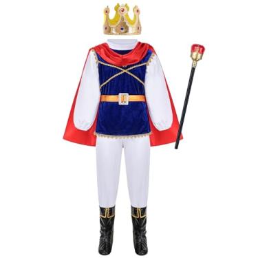 Imagem de GZ-LAOPAITOU Fantasia de príncipe encantado para meninos, roupa real para aniversário, Halloween, cosplay, Azul, 7-8 Anos
