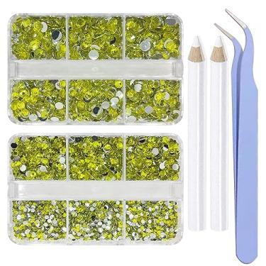 Imagem de 5300 peças de limão, sem hotfix, pedras de fundo plano, kit de strass de resina redonda, 4 tamanhos mistos (2-5 mm) com caneta e pinça para unhas, artesanato, maquiagem, olhos, faça você mesmo, presente de Natal, roupas, garrafas de telefone