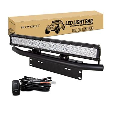 Imagem de SKYWORLD Barra de luz LED, 23" 144 W feixe de inundação combo de luz trabalho trabalho dirigir lâmpada com suporte de placa de licença 12V interruptor basculante kit de chicote de fiação para automóvel, caminhão, carro, quadriciclo, SUV 4X4 Offroad