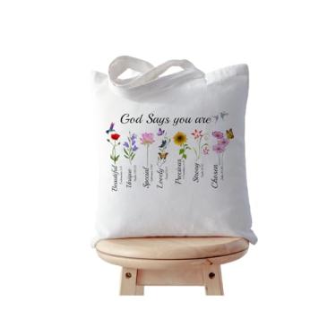 Imagem de khanoqq Sacola com versículo bíblico, bolsa de compras inspiradora de afirmação de fé cristã para filha, meninas, amigas, mulheres, esposa, organizador de ferramentas de mercearia, bolsa de higiene de