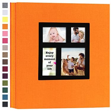 Imagem de potricher Álbum de fotos 10 x 15 cm, capa dura de linho, grande capacidade para família, casamento, aniversário, férias de bebê (laranja, 1000 bolsos)