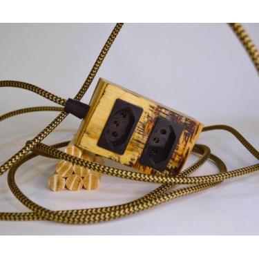 Imagem de Extensão Madeira Régua Elétrica 2 Tomadas Preta - Mycena Studio, Preto