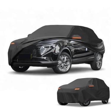 Imagem de Partuto Capa de carro à prova d'água para todos os climas, automotiva, externa, anti-UV, proteção contra chuva e sol, cobertura externa completa para Nissan Qashqai 210D-PU preta com tiras refletoras