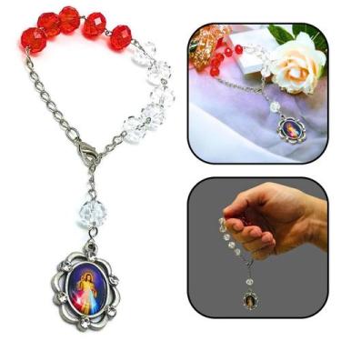 Imagem de Pulseira Dezena Jesus Misericordioso Divina Misericórdia Cristal - arm