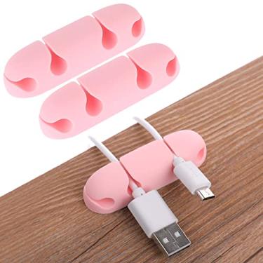 Imagem de WLLHYF 3 peças de clipes de cabo organizador de cabos suportes de gerenciamento de cabos de silicone de 4 furos acessório de carregamento USB suporte de cabo para escritório e mesa de casa (rosa)