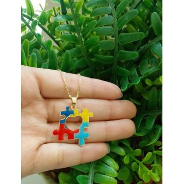 Imagem de Colar pingente Quebra Cabeça Autista Banhado a Ouro 18k - Jhulias Joia
