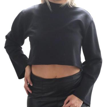 Imagem de Moletom Cropped Blusa Feminina Blusinha Manga Longa Look Casual Leve E
