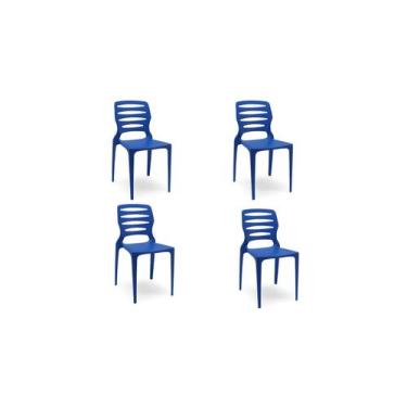 Imagem de Kit 04 Cadeiras Fixas Ville Plaxmetal Polipropileno Azul Bic