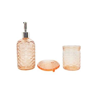 Imagem de Kit para Banheiro de Vidro 3 Peças - 420ml - Laranja - 1 unidade - Riz