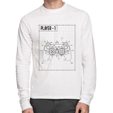 Imagem de Camiseta Algodão Player 1 Controle Joystick Manga Longa - Foca na Moda