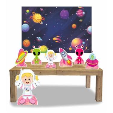 Imagem de Kit Display de chão totens Astronauta Menina 03 7 Pçs + Painel 150x100
