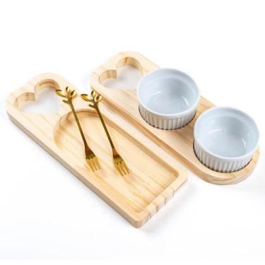 Imagem de Petisqueira Madeira com Molho, Patê e Garfinhos Mesa Posta - Carmisini