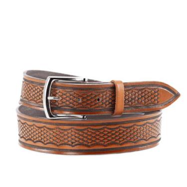Imagem de Cinto Estilo Country Caramelo Escamado Em Couro Masculino Feminino Fiv