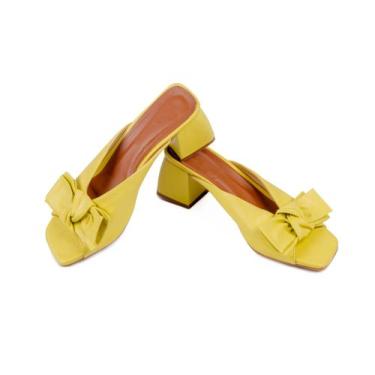 Imagem de Sandália Mule Tamanco Salto Bloco Couro Legitimo De Laço - KLOSETT CHA